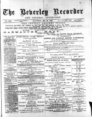 cover page of Beverley and East Riding Recorder published on May 22, 1886