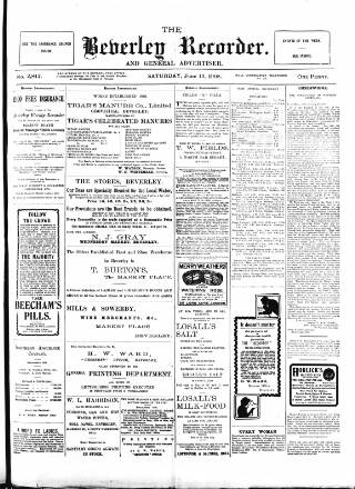 cover page of Beverley and East Riding Recorder published on June 13, 1908