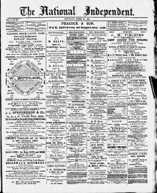 cover page of National Independent and People's Advocate published on April 13, 1889