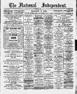 cover page of National Independent and People's Advocate published on November 2, 1889
