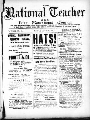 cover page of National Teacher, and Irish Educational Journal (Dublin, Ireland) published on June 28, 1895