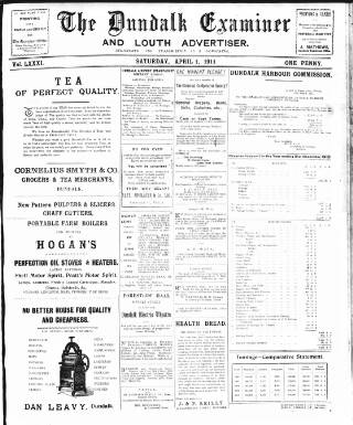 cover page of Dundalk Examiner and Louth Advertiser published on April 1, 1911