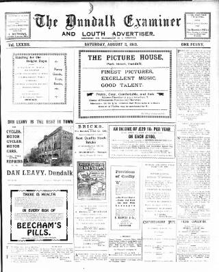 cover page of Dundalk Examiner and Louth Advertiser published on August 2, 1913