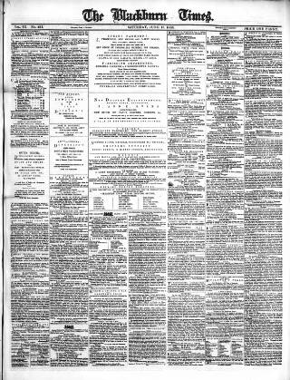 cover page of Blackburn Times published on June 13, 1863