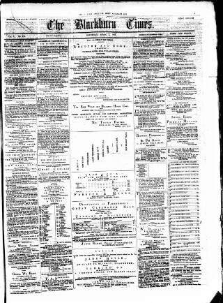 cover page of Blackburn Times published on April 1, 1865