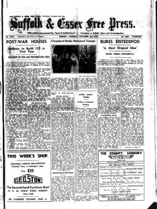 cover page of Suffolk and Essex Free Press published on November 2, 1944