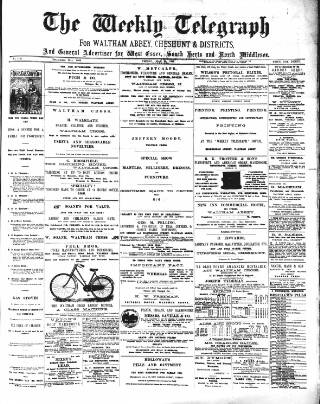 cover page of Waltham Abbey and Cheshunt Weekly Telegraph published on May 22, 1896