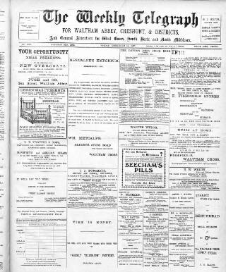 cover page of Waltham Abbey and Cheshunt Weekly Telegraph published on December 13, 1907