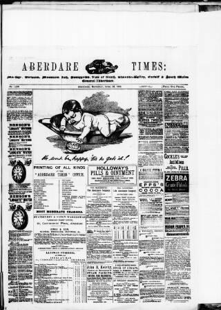 cover page of Aberdare Times published on April 23, 1892