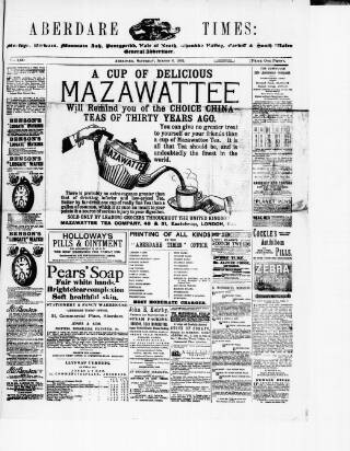 cover page of Aberdare Times published on August 6, 1892