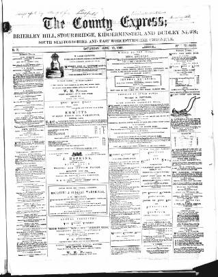 cover page of County Express; Brierley Hill, Stourbridge, Kidderminster, and Dudley News published on June 13, 1868