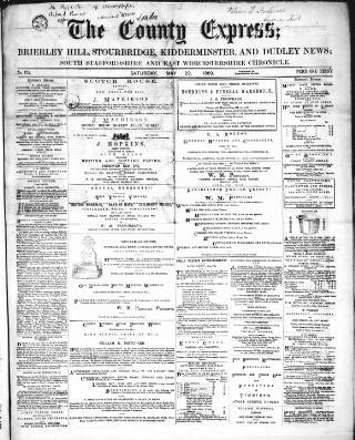 cover page of County Express; Brierley Hill, Stourbridge, Kidderminster, and Dudley News published on May 22, 1869