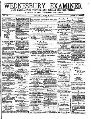 cover page of Midland Examiner and Times published on April 1, 1876