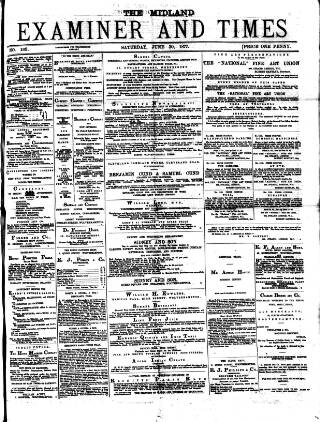 cover page of Midland Examiner and Times published on June 30, 1877