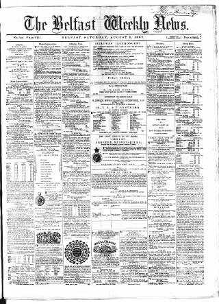 cover page of Belfast Weekly News published on August 2, 1862
