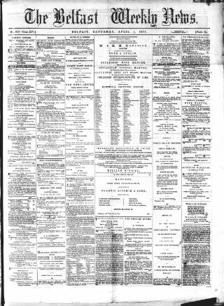 cover page of Belfast Weekly News published on April 1, 1871