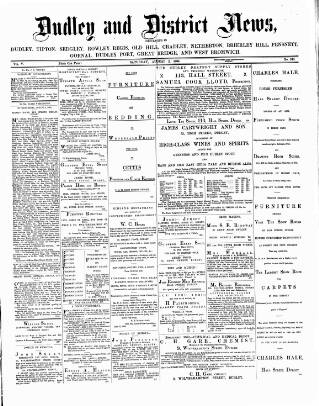 cover page of Dudley and District News published on August 2, 1884