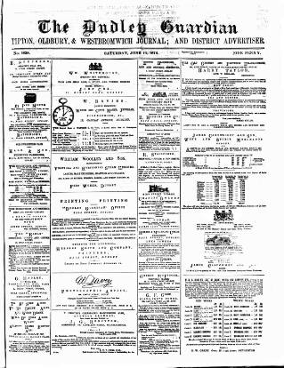 cover page of Dudley Guardian, Tipton, Oldbury & West Bromwich Journal and District Advertiser published on June 13, 1874