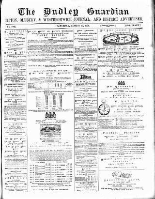cover page of Dudley Guardian, Tipton, Oldbury & West Bromwich Journal and District Advertiser published on August 15, 1874