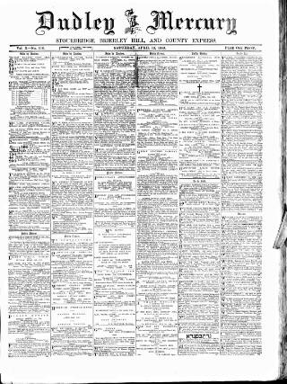 cover page of Dudley Mercury published on April 13, 1889