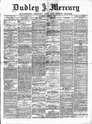 cover page of Dudley Mercury, Stourbridge, Brierley Hill, and County Express published on June 29, 1889