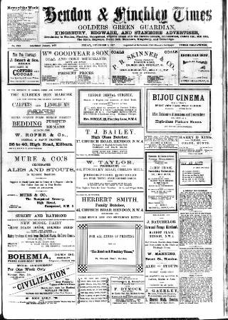 cover page of Hendon & Finchley Times published on November 2, 1917