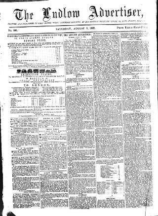 cover page of Ludlow Advertiser published on August 2, 1862