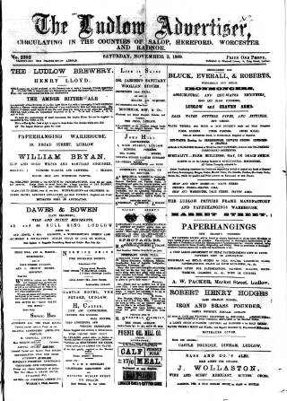 cover page of Ludlow Advertiser published on November 2, 1889