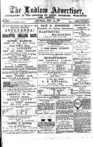 cover page of Ludlow Advertiser published on June 13, 1891