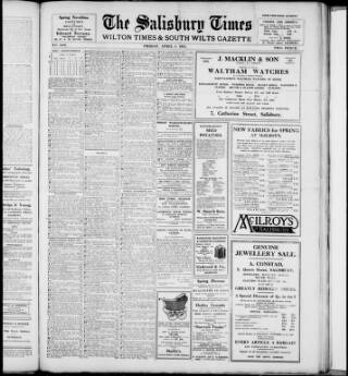 cover page of Salisbury Times published on April 1, 1921