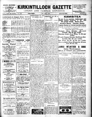 cover page of Kirkintilloch Gazette published on April 1, 1921