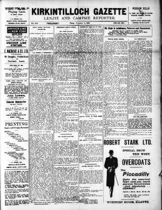 cover page of Kirkintilloch Gazette published on November 2, 1934