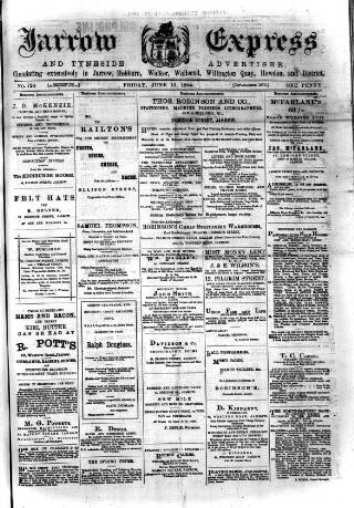 cover page of Jarrow Express published on June 13, 1884
