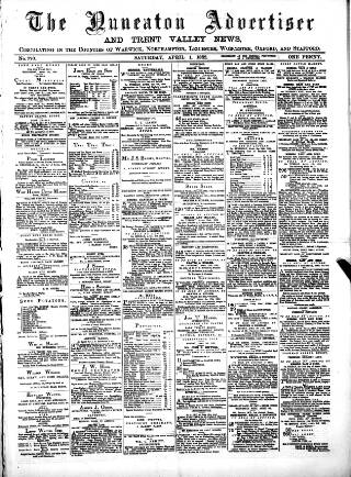 cover page of Nuneaton Advertiser published on April 1, 1882