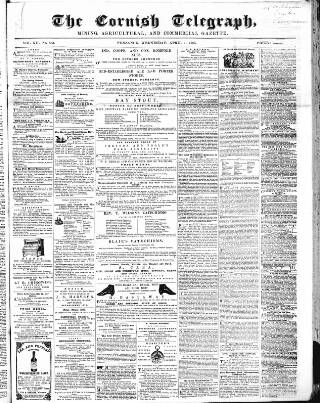 cover page of Cornish Telegraph published on April 1, 1863