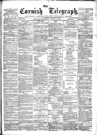 cover page of Cornish Telegraph published on August 2, 1888