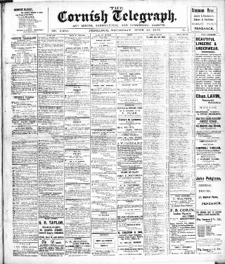 cover page of Cornish Telegraph published on June 13, 1907