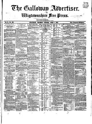 cover page of Galloway Advertiser and Wigtownshire Free Press published on April 1, 1852