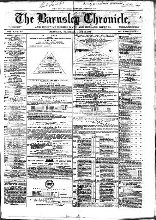 cover page of Barnsley Chronicle published on June 13, 1868