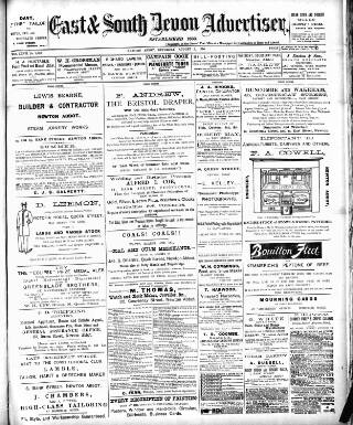 cover page of East & South Devon Advertiser. published on August 2, 1890
