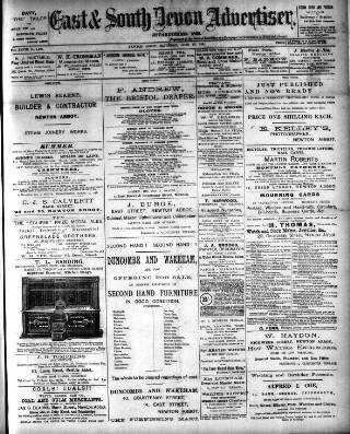cover page of East & South Devon Advertiser. published on June 13, 1891