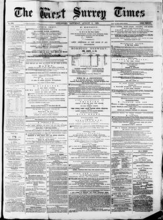 cover page of West Surrey Times published on August 2, 1873
