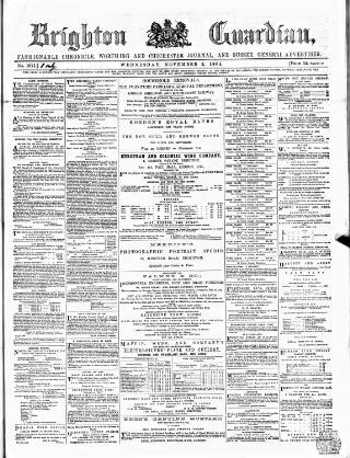 cover page of Brighton Guardian published on November 2, 1864
