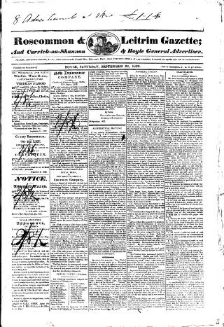 cover page of Roscommon & Leitrim Gazette published on September 28, 1822