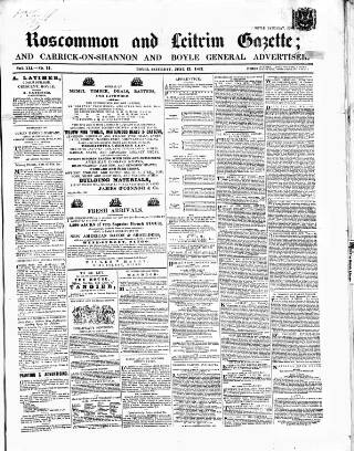 cover page of Roscommon & Leitrim Gazette published on June 13, 1863