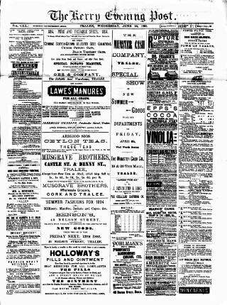 cover page of Kerry Evening Post published on June 13, 1894