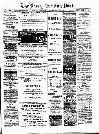 cover page of Kerry Evening Post published on September 28, 1895
