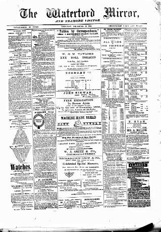 cover page of Waterford Mirror and Tramore Visitor published on December 13, 1888