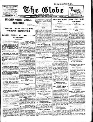 cover page of Globe published on September 22, 1915