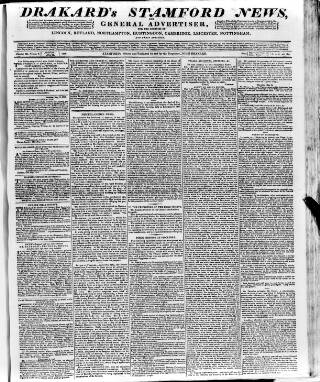 cover page of Drakard's Stamford News published on May 22, 1818